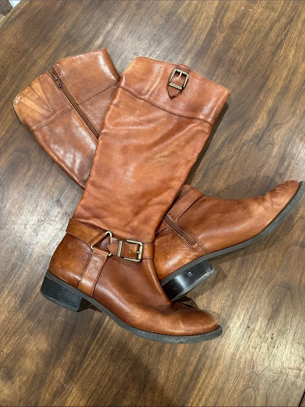 Brown Leather Mid-Calf Riding Boots - Women